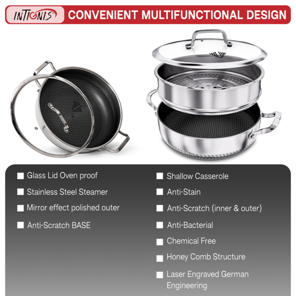 Stainless Steel Casserole with Steamer 30cm - Image 9