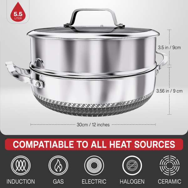 Stainless Steel Casserole with Steamer 30cm - Image 3