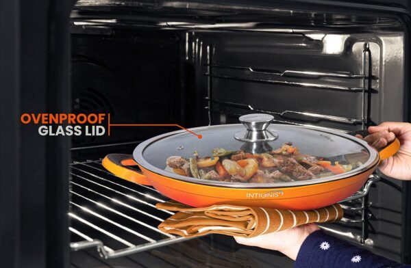 Professional Paella Pan with lid 36cm – Orange - Image 6