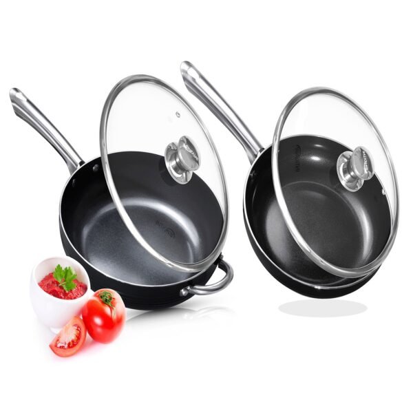 Frying Pan with lid Set Deep – 28 & 24 cm – Ceramic Non Stick Chemical Free Coating